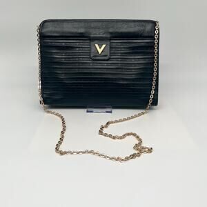 MARIO VALENTINO Leather Clutch or Crossbody Bag, Black, AUTHENTIC LUXURY